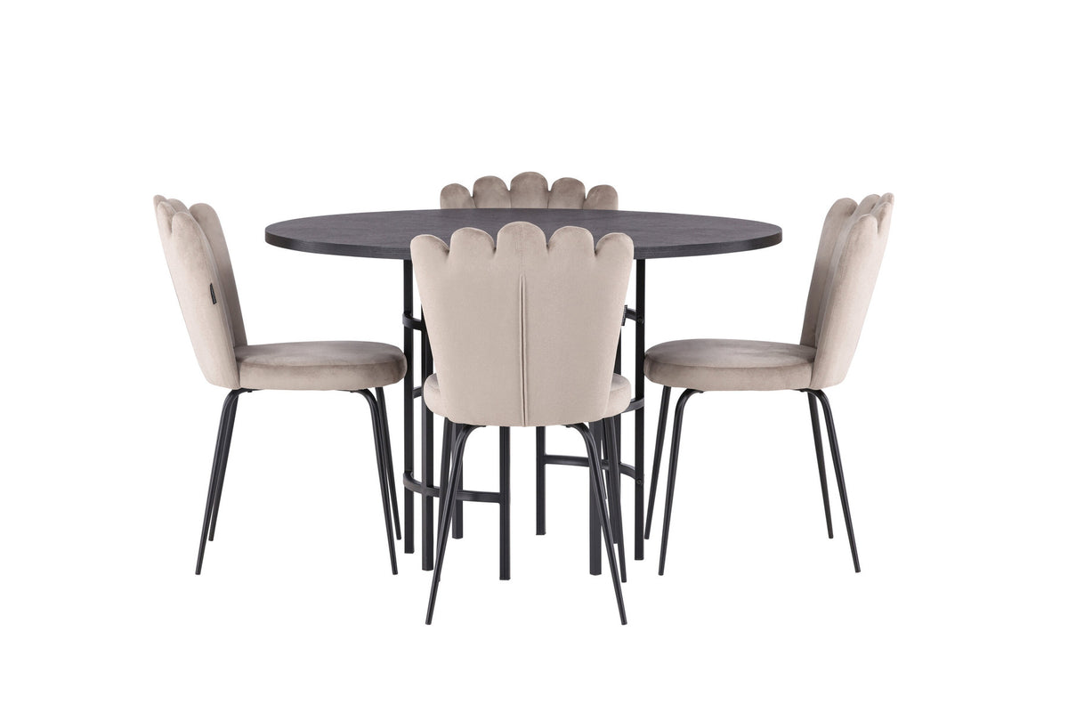 Esszimmerset Copenhagen + Limhamn Light ⌀115cm/4St. in Schwarz / Beige präsentiert im Onlineshop von KAQTU Design AG. Esszimmerset ist von Venture Home
