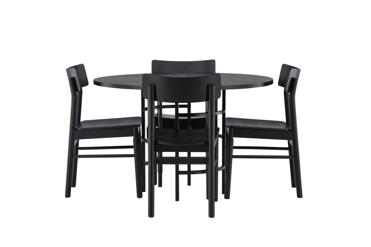 Copenhagen Esstisch + 4 x Montros Esszimmerstuhl in Schwarz präsentiert im Onlineshop von KAQTU Design AG. Esszimmerset ist von Venture Home