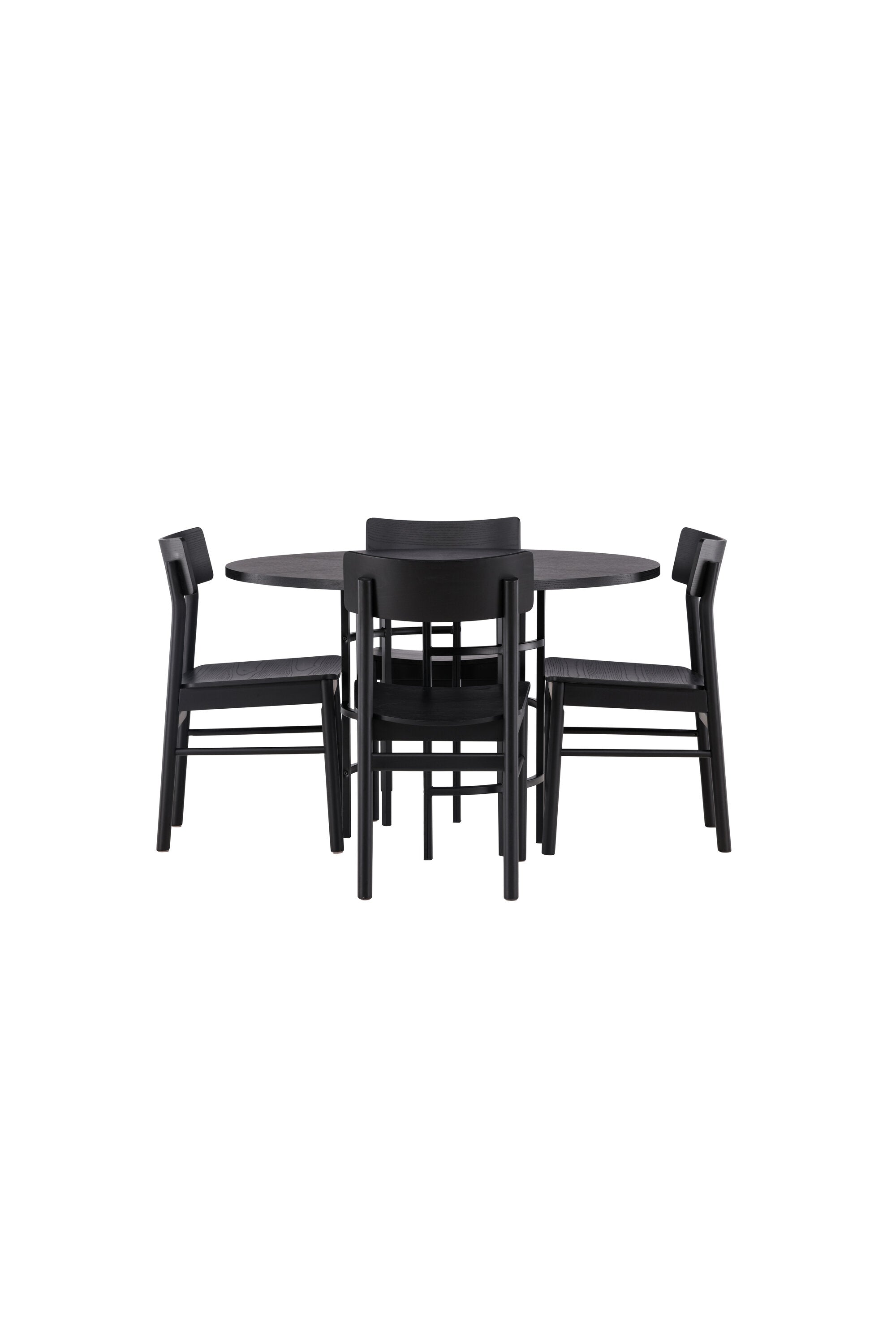 Stilvolles Esszimmerset: Copenhagen Tisch (115cm, MDF, Stahlbeine) & 4 Montros Stühle (Birkenholz, schwarz). Eleganz & Funktionalität.