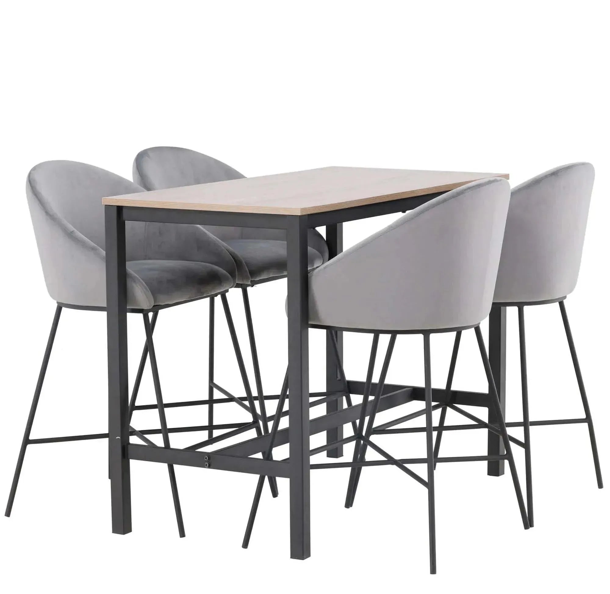 Elegantes Camden Barset mit Walnuss-MDF-Tisch und bequemen Samtstühlen für stilvolle, gesellige Abende.