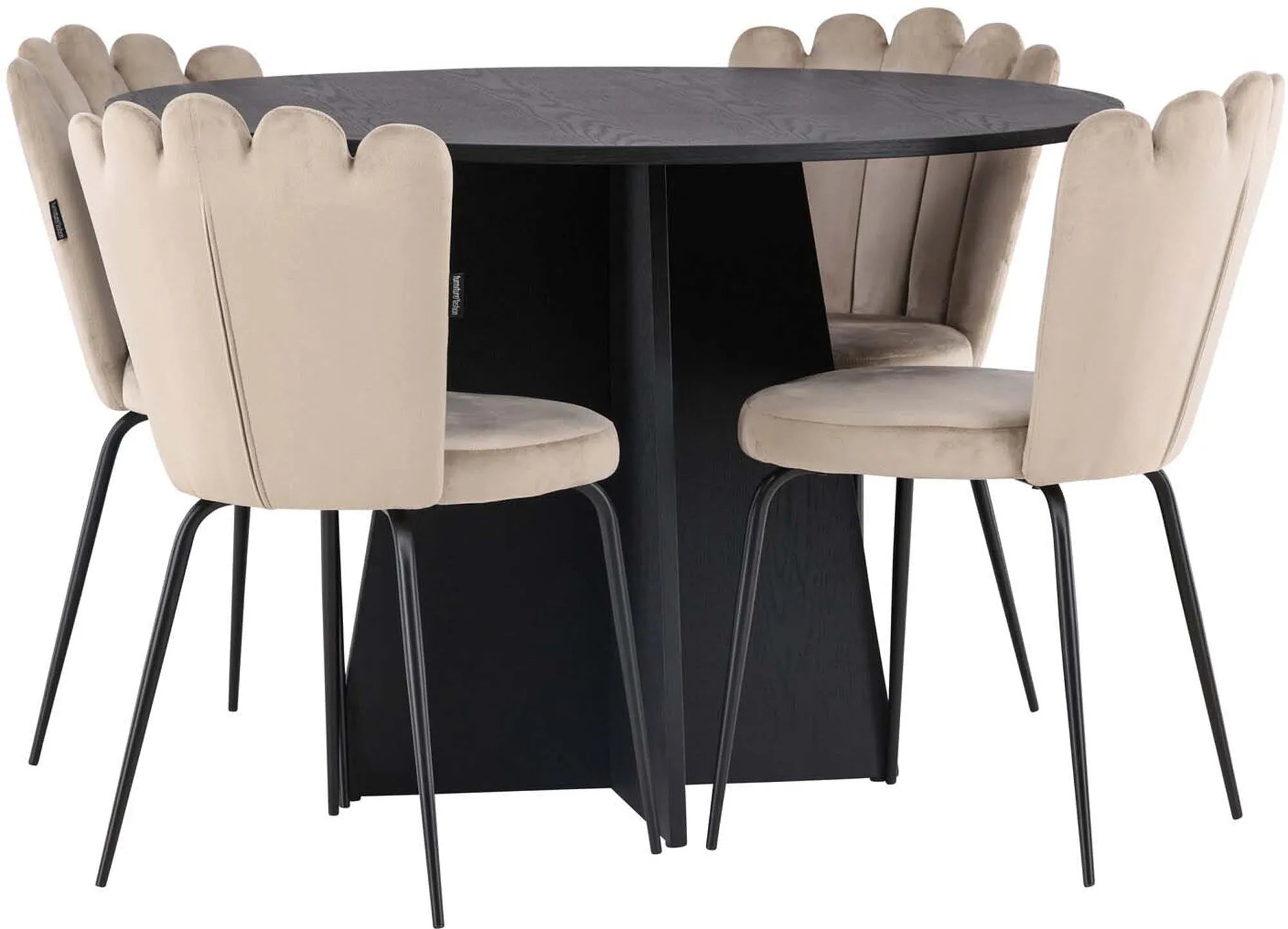 Elegantes Esszimmerset mit rundem Tisch und 4 stilvollen Stühlen.