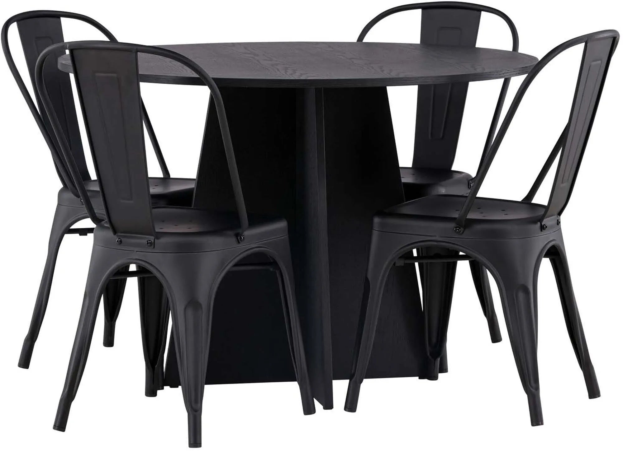 Elegantes Esszimmerset mit rundem Tisch und 4 modernen Stühlen.