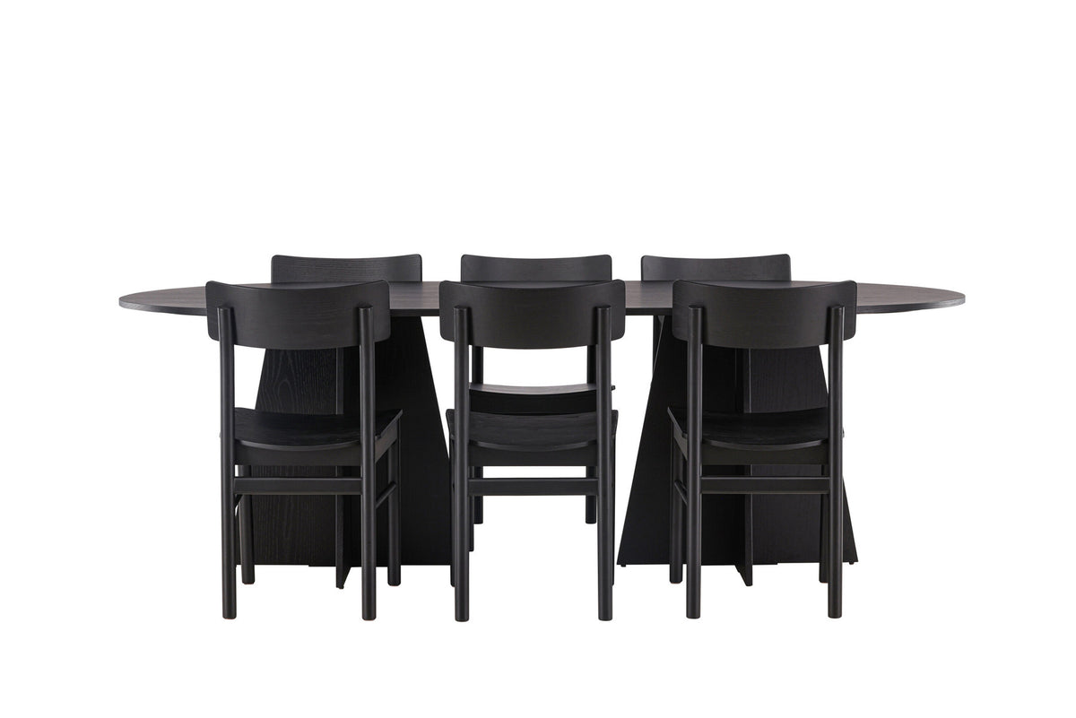Bootcut Oval Esstisch + 6 x Montros Esszimmerstuhl in Schwarz präsentiert im Onlineshop von KAQTU Design AG. Esszimmerset ist von Venture Home