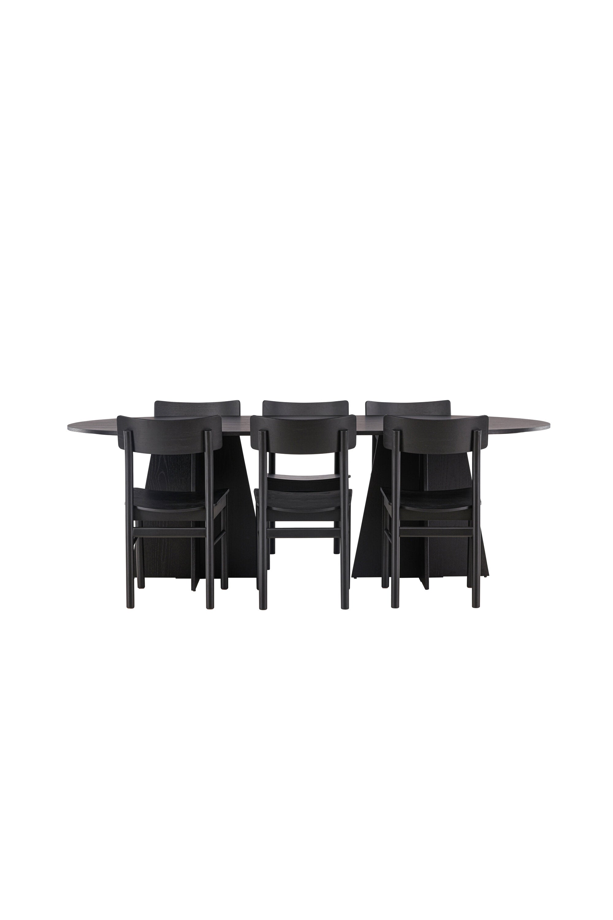 Elegantes Esszimmerset: Bootcut-Tisch (230x115 cm, schwarz) & 6 Montros-Stühle aus Birkenholz. Stilvoll & funktional.