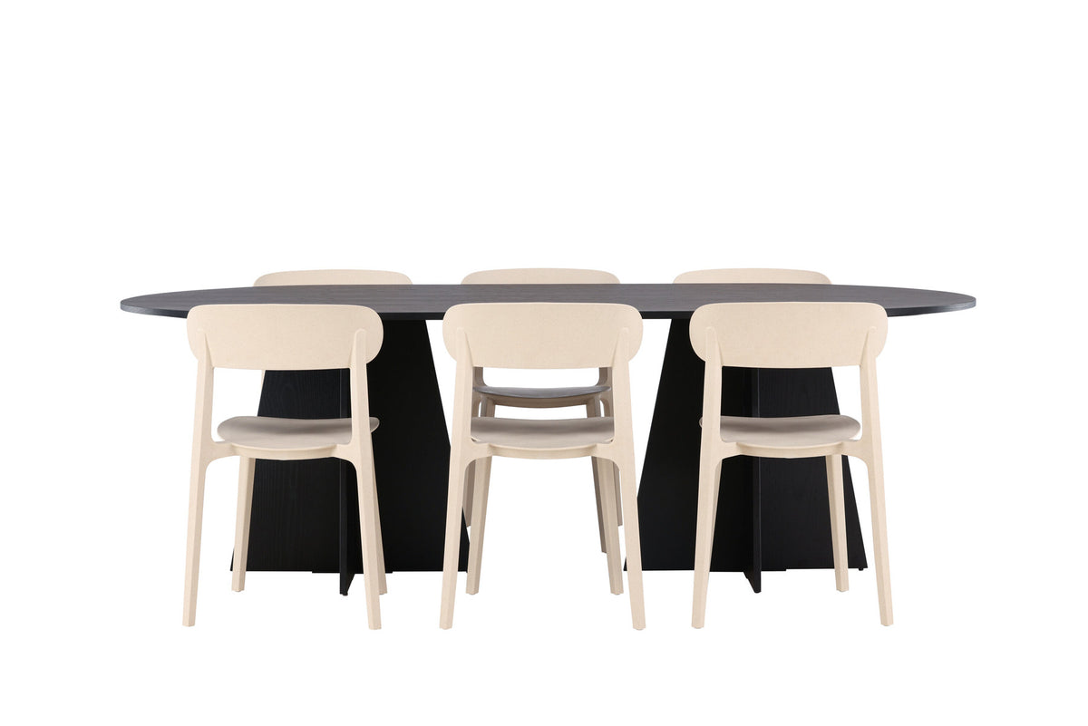 Bootcut Oval Esstisch + 6 x Åstol Esszimmerstuhl in Beige präsentiert im Onlineshop von KAQTU Design AG. Esszimmerset ist von Venture Home