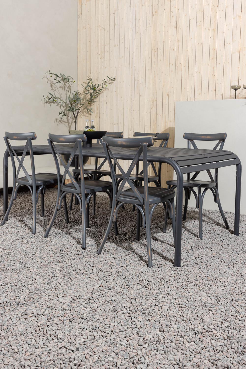 Borneo Outdoor-Tischset + Peking 200cm/6St. in Dunkelgrau präsentiert im Onlineshop von KAQTU Design AG. Gartentischset ist von Venture Home