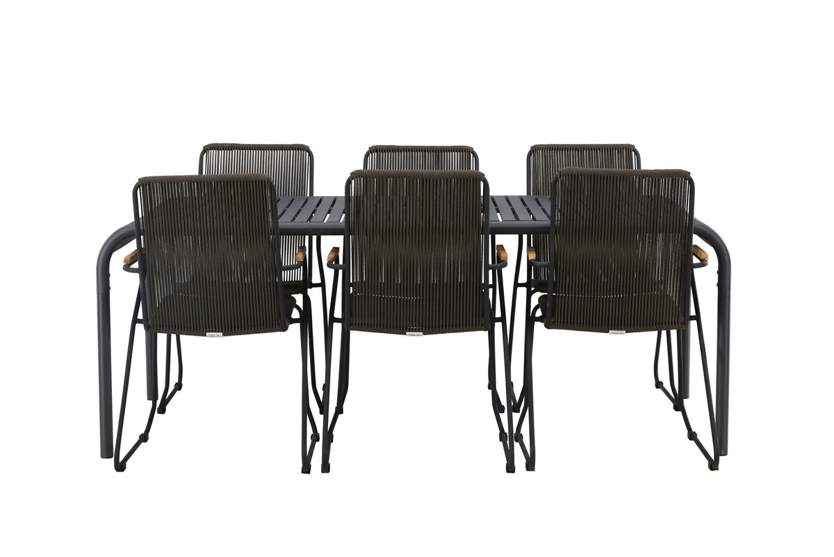 Borneo Outdoor-Tischset + Bois 200cm/6St. in Schwarz, Dunkelgrau präsentiert im Onlineshop von KAQTU Design AG. Gartentischset ist von Venture Home