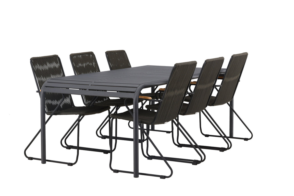Borneo Outdoor-Tischset + Bois 200cm/6St. in Schwarz, Dunkelgrau präsentiert im Onlineshop von KAQTU Design AG. Gartentischset ist von Venture Home