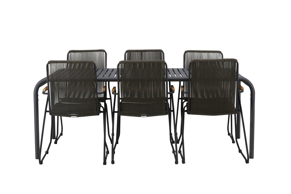 Borneo Outdoor-Tischset + Bois 200cm/6St. in Schwarz, Dunkelgrau präsentiert im Onlineshop von KAQTU Design AG. Gartentischset ist von Venture Home