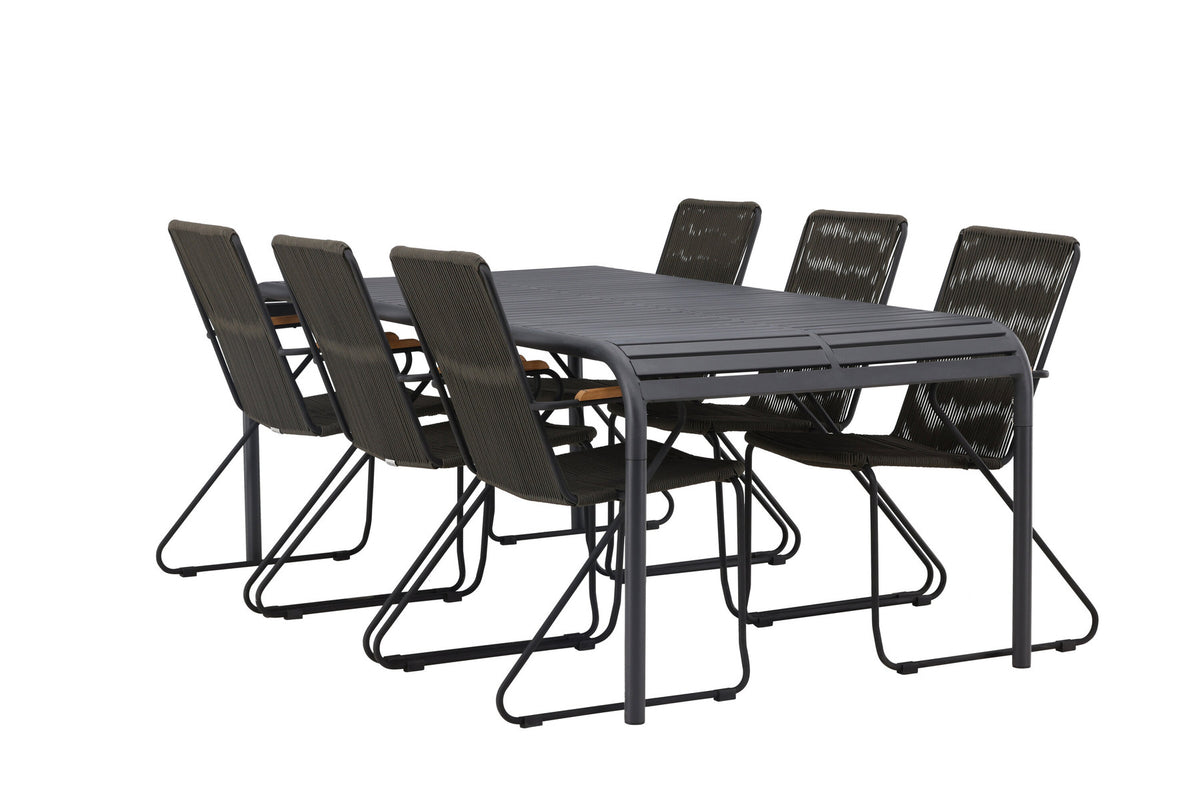 Borneo Outdoor-Tischset + Bois 200cm/6St. in Schwarz, Dunkelgrau präsentiert im Onlineshop von KAQTU Design AG. Gartentischset ist von Venture Home