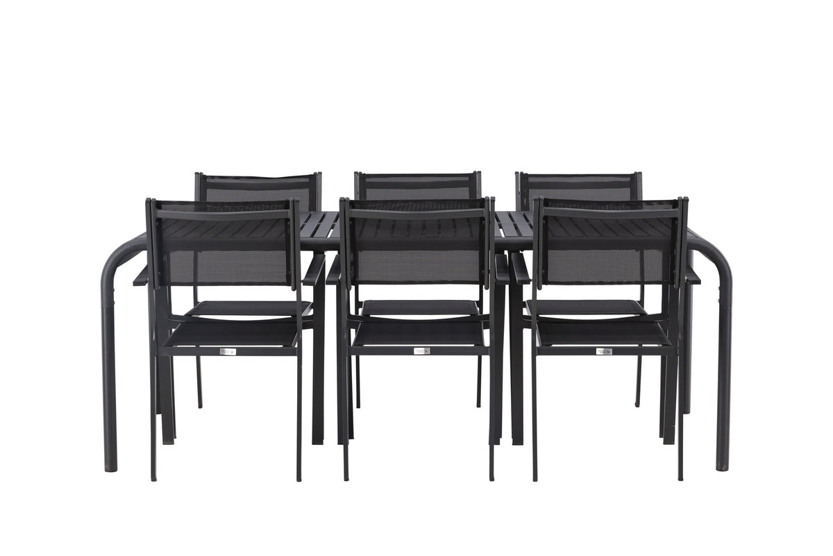 Borneo Outdoor-Tischset + Copacabana 200cm/6St. in Schwarz präsentiert im Onlineshop von KAQTU Design AG. Gartentischset ist von Venture Home