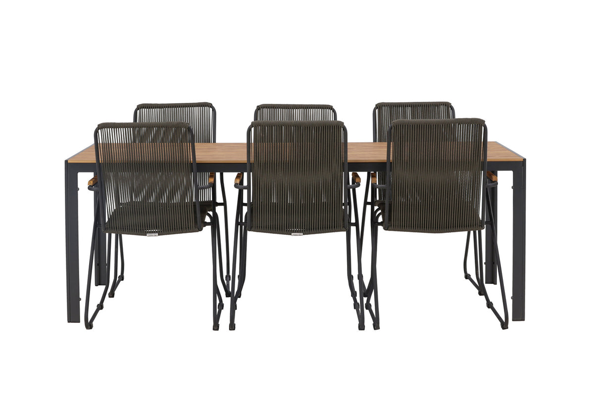 Break Outdoor-Tischset + Bois 205cm/6St. in Schwarz, Dunkelgrau präsentiert im Onlineshop von KAQTU Design AG. Gartentischset ist von Venture Home