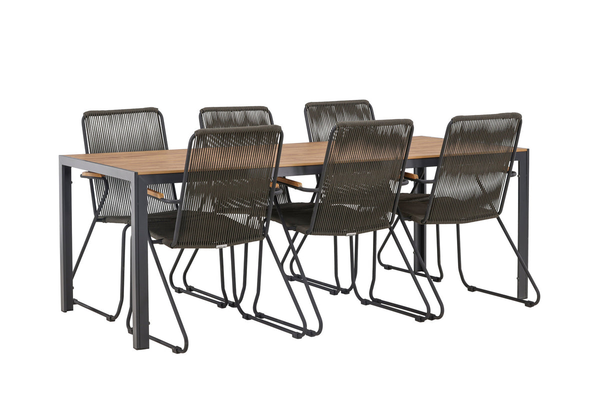 Break Outdoor-Tischset + Bois 205cm/6St. in Schwarz, Dunkelgrau präsentiert im Onlineshop von KAQTU Design AG. Gartentischset ist von Venture Home