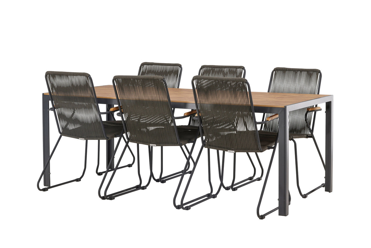 Break Outdoor-Tischset + Bois 205cm/6St. in Schwarz, Dunkelgrau präsentiert im Onlineshop von KAQTU Design AG. Gartentischset ist von Venture Home