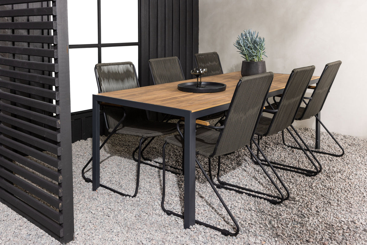 Break Outdoor-Tischset + Bois 205cm/6St. in Schwarz, Dunkelgrau präsentiert im Onlineshop von KAQTU Design AG. Gartentischset ist von Venture Home