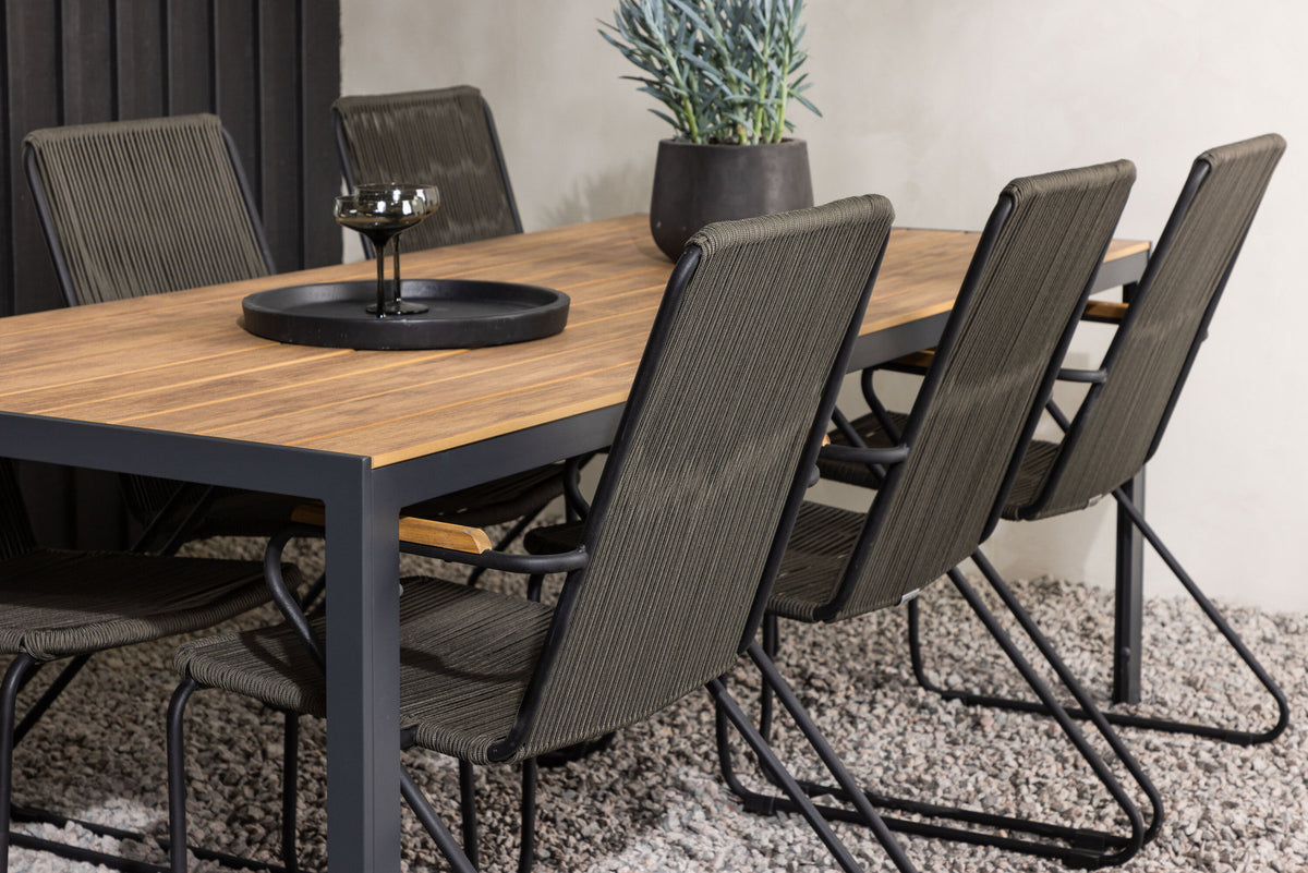 Break Outdoor-Tischset + Bois 205cm/6St. in Schwarz, Dunkelgrau präsentiert im Onlineshop von KAQTU Design AG. Gartentischset ist von Venture Home