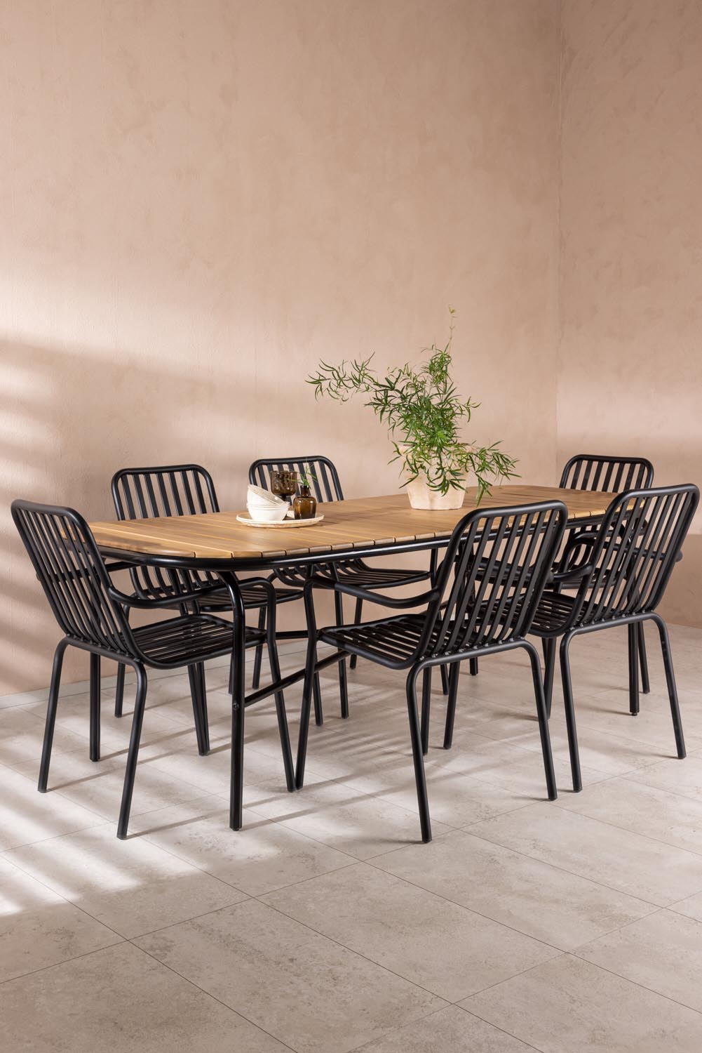 Holmbeck Outdoor-Tischset Peking 200cm/6St. in Schwarz präsentiert im Onlineshop von KAQTU Design AG. Gartentischset ist von Venture Home