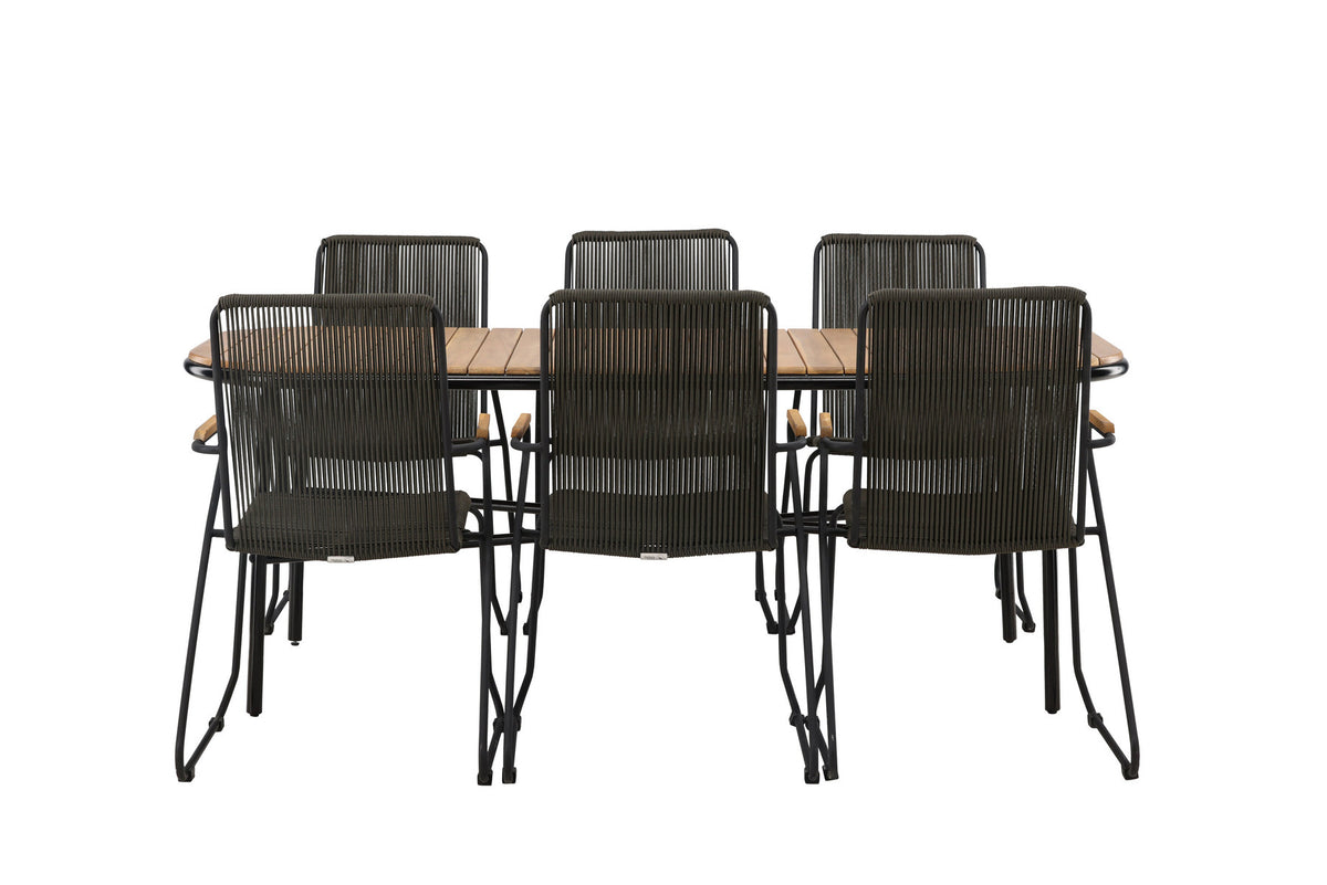 Holmbeck Outdoor-Tischset Bois 200cm/6St. in Schwarz, Dunkelgrau präsentiert im Onlineshop von KAQTU Design AG. Gartentischset ist von Venture Home