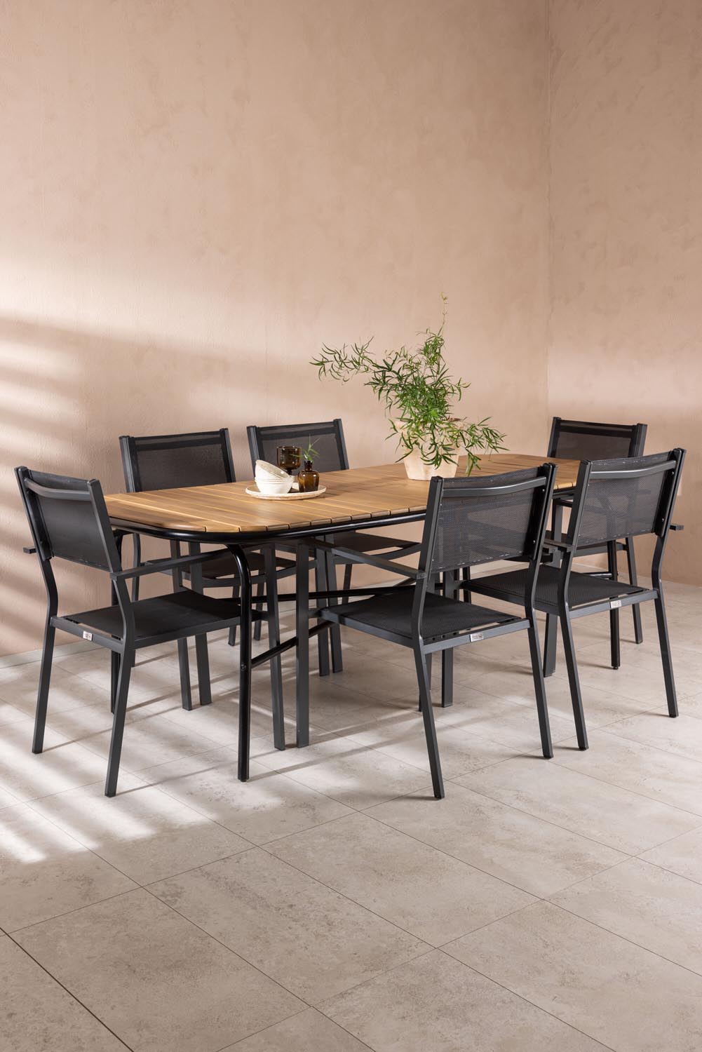 Holmbeck Outdoor-Tischset Copacabana 200cm/6St. in Schwarz präsentiert im Onlineshop von KAQTU Design AG. Gartentischset ist von Venture Home