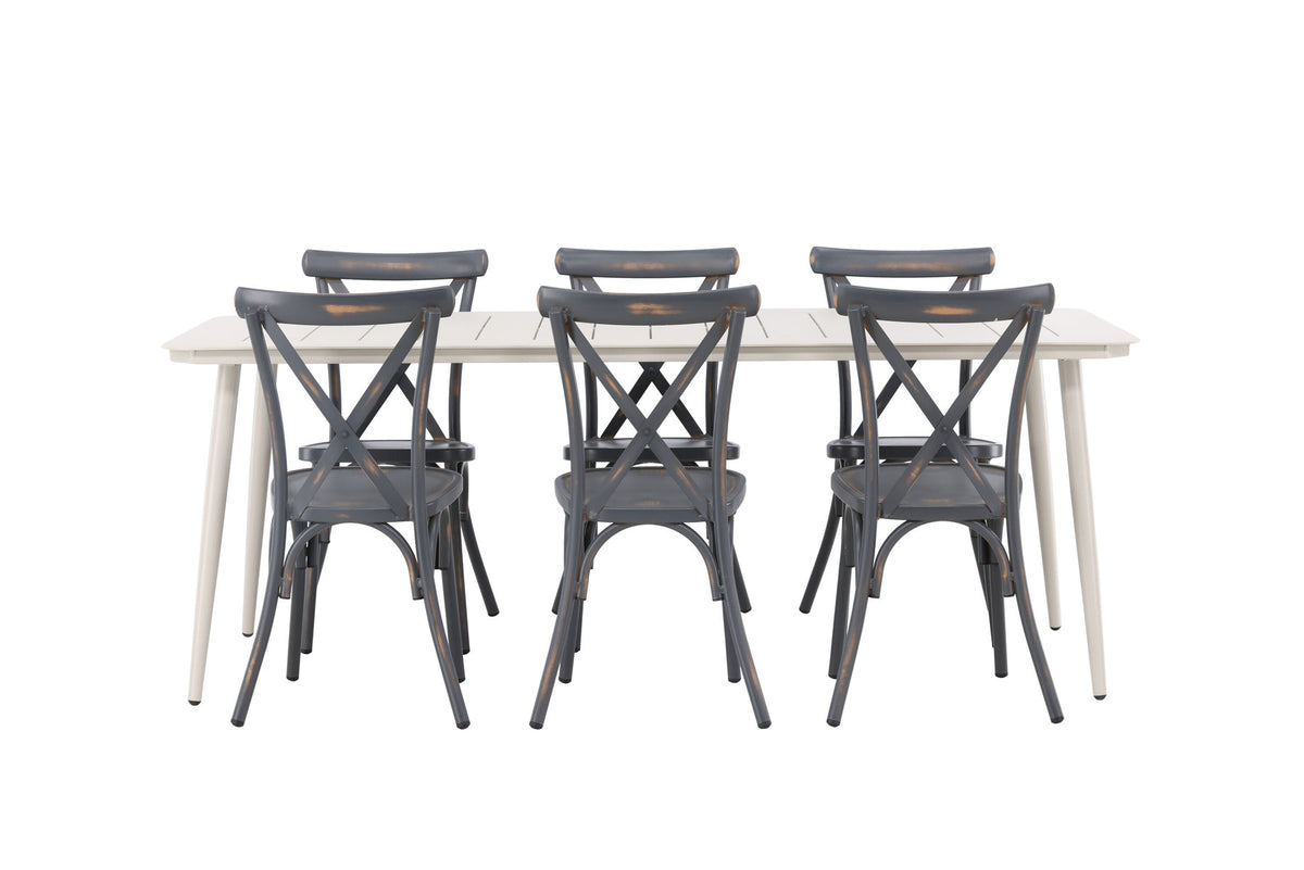Lina Outdoor-Tischset + Peking 200cm/6St. in Dunkelgrau präsentiert im Onlineshop von KAQTU Design AG. Gartentischset ist von Venture Home