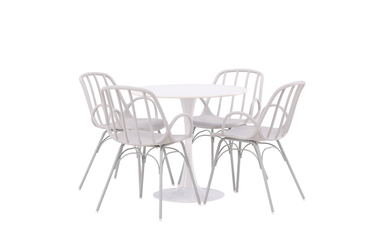 Hamden Esszimmerset + Dyrön ⌀80cm/4St. in Greige präsentiert im Onlineshop von KAQTU Design AG. Esszimmerset ist von Venture Home