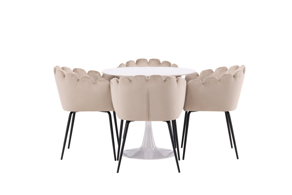 Hamden Esszimmerset + Limhamn ⌀80cm/4St. in Beige präsentiert im Onlineshop von KAQTU Design AG. Esszimmerset ist von Venture Home