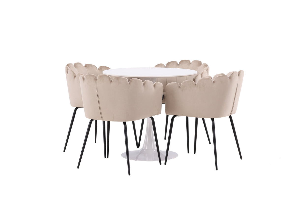 Hamden Esszimmerset + Limhamn ⌀80cm/4St. in Beige präsentiert im Onlineshop von KAQTU Design AG. Esszimmerset ist von Venture Home