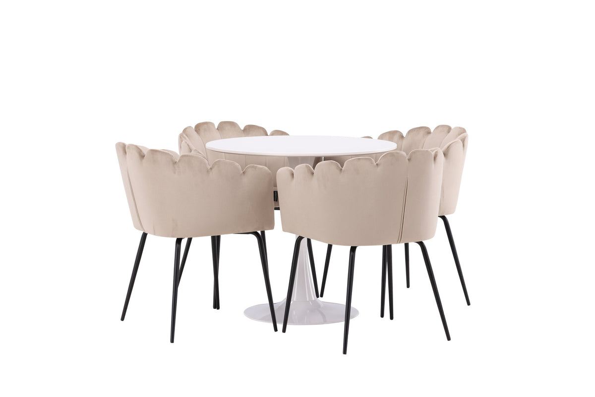 Hamden Esszimmerset + Limhamn ⌀80cm/4St. in Beige präsentiert im Onlineshop von KAQTU Design AG. Esszimmerset ist von Venture Home