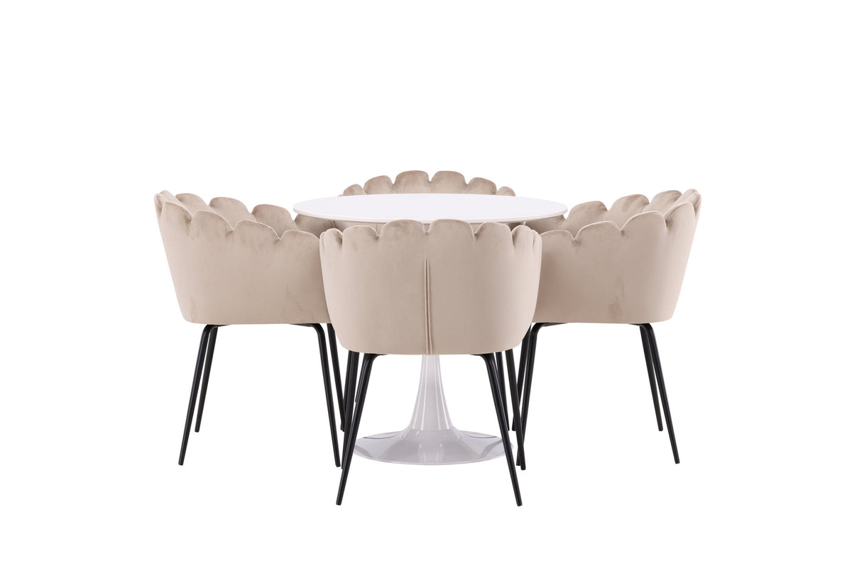 Hamden Esszimmerset + Limhamn ⌀80cm/4St. in Beige präsentiert im Onlineshop von KAQTU Design AG. Esszimmerset ist von Venture Home