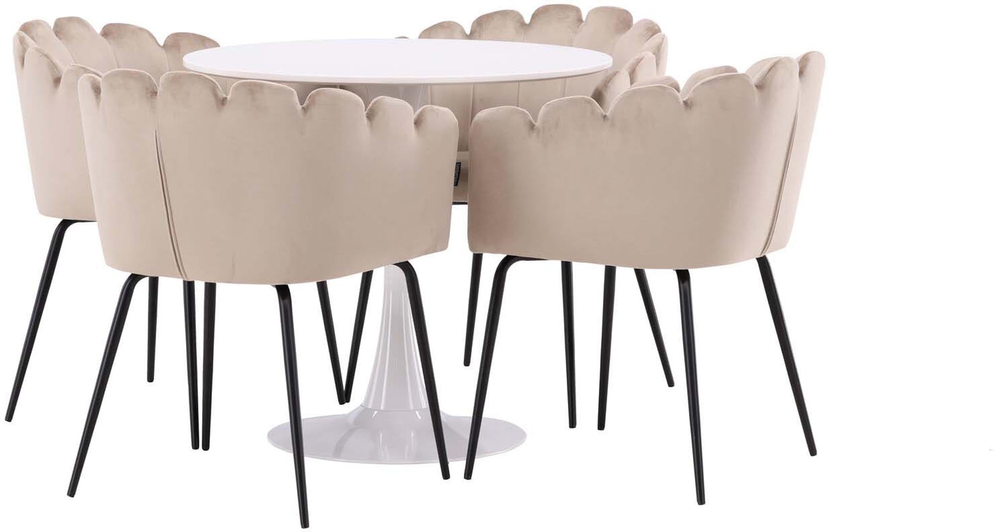 Elegantes Esszimmerset Hamden mit Limhamn Tisch und 4 Stühlen. Ideal für stilvolle und gesellige Essbereiche.