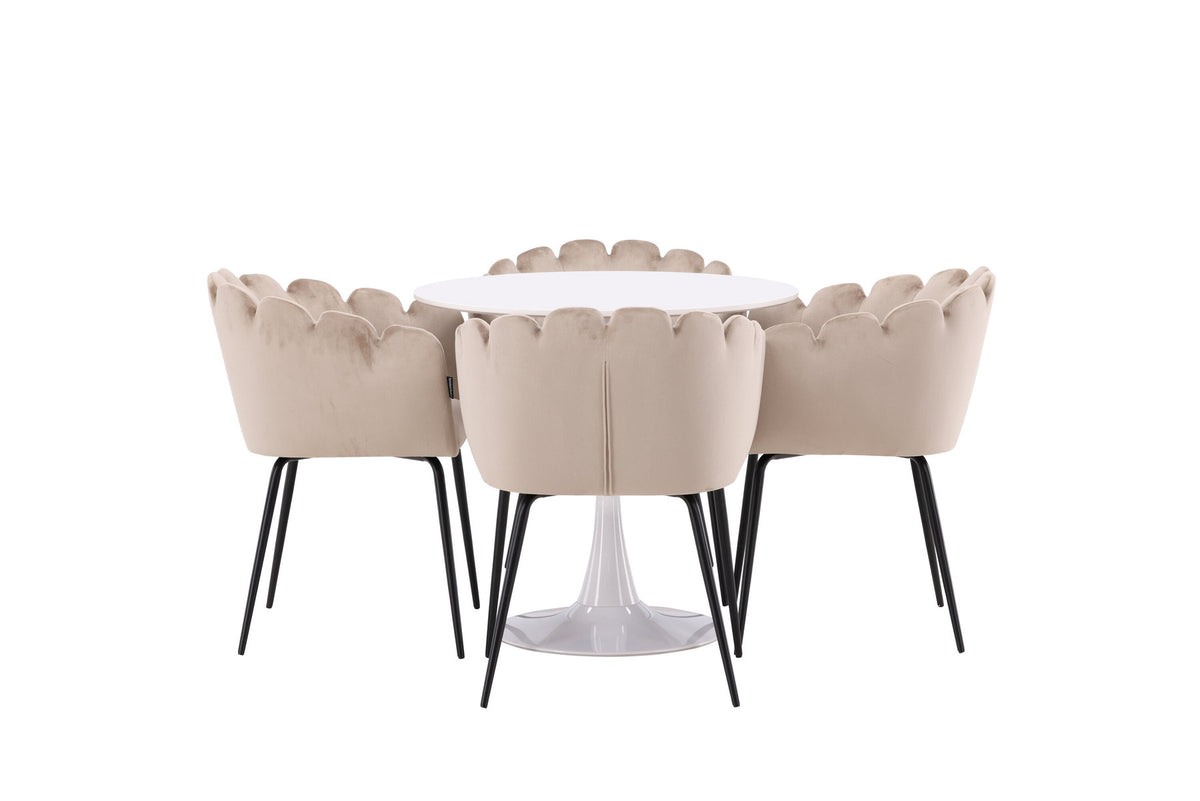 Hamden Esszimmerset + Limhamn ⌀80cm/4St. in Beige präsentiert im Onlineshop von KAQTU Design AG. Esszimmerset ist von Venture Home