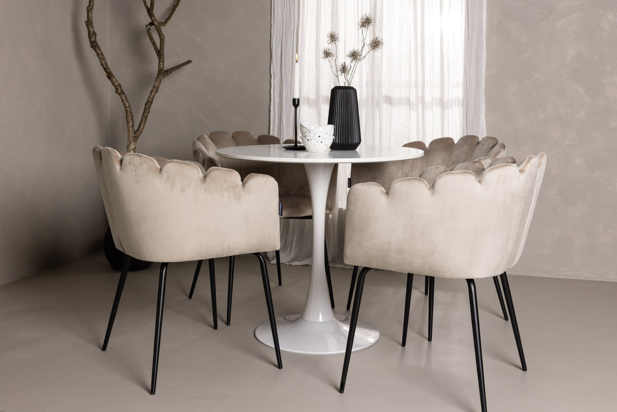 Hamden Esszimmerset + Limhamn ⌀80cm/4St. in Beige präsentiert im Onlineshop von KAQTU Design AG. Esszimmerset ist von Venture Home
