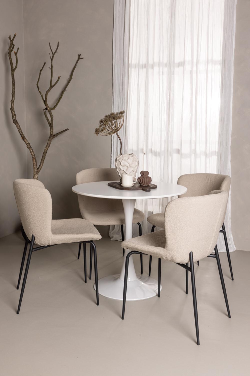 Hamden Esszimmerset + Modesto ⌀80cm/4St. in Beige, Schwarz präsentiert im Onlineshop von KAQTU Design AG. Esszimmerset ist von Venture Home