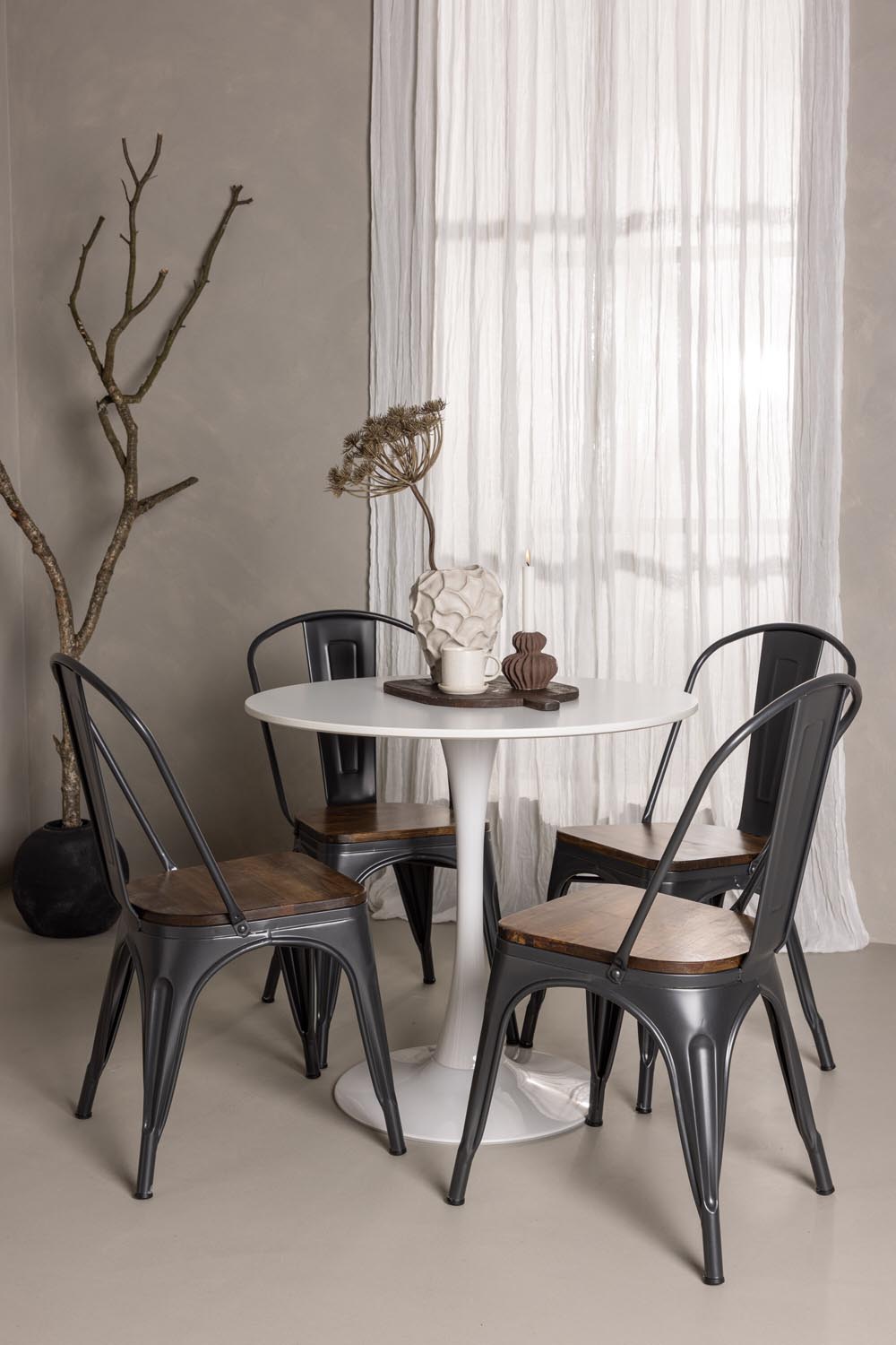 Hamden Esszimmerset + Tempe ⌀80cm/4St. in Dunkelgrau, Walnuss präsentiert im Onlineshop von KAQTU Design AG. Esszimmerset ist von Venture Home