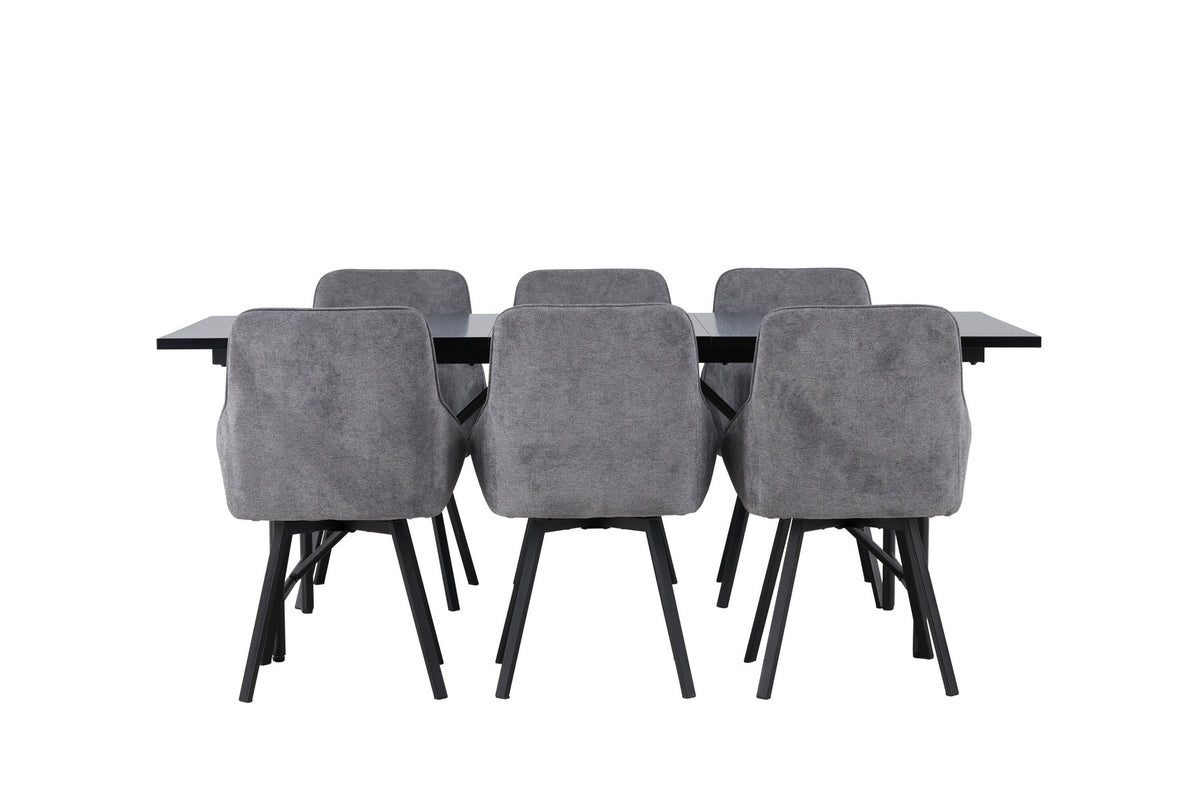 Astrid Esszimmerset + Rosie 200cm/6St. in Schwarzgrau präsentiert im Onlineshop von KAQTU Design AG. Esszimmerset ist von Venture Home