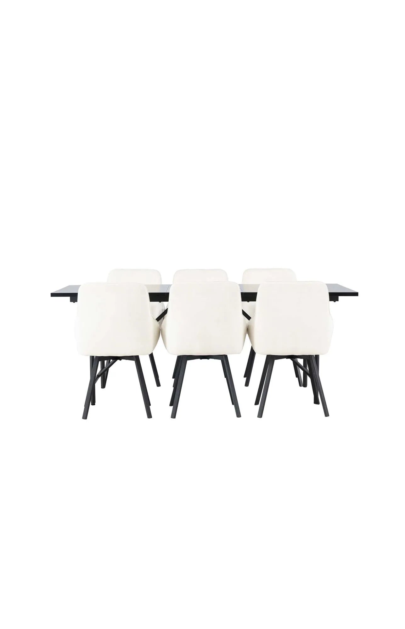 Modernes Esszimmerset: Astrid Tisch (200x75cm) in mattschwarz mit 6 bequemen Rosie-Stühlen in Beige. Stilvoll und funktional.