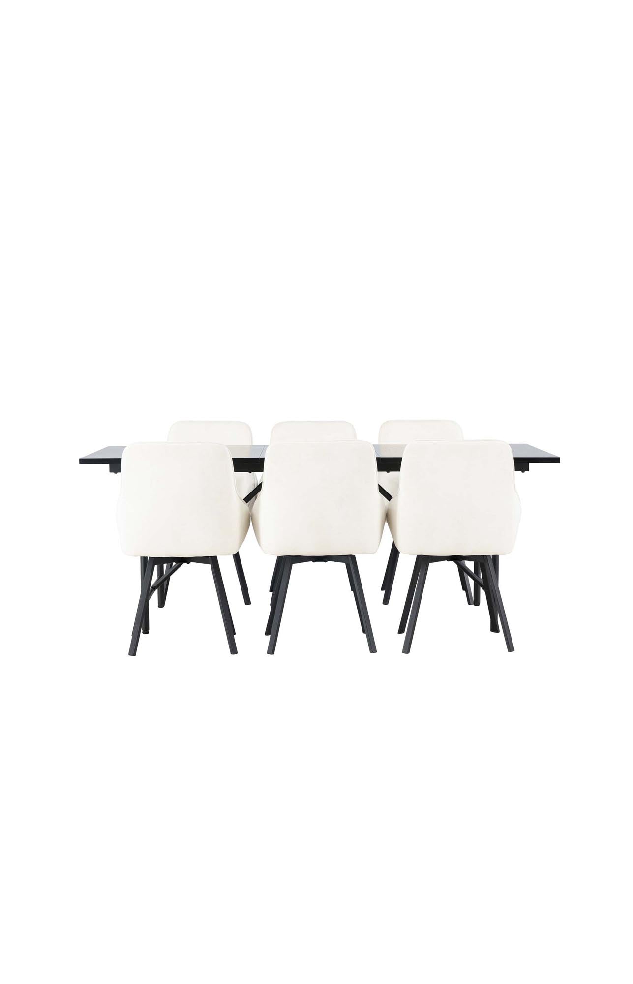 Modernes Esszimmerset: Astrid Tisch (200x75cm) in mattschwarz mit 6 bequemen Rosie-Stühlen in Beige. Stilvoll und funktional.