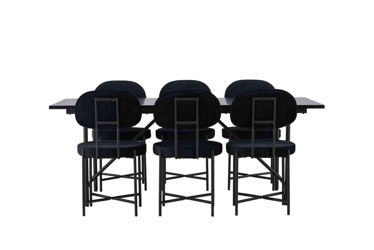 Astrid Esszimmerset + Stella 200cm/6St. in Schwarz präsentiert im Onlineshop von KAQTU Design AG. Esszimmerset ist von Venture Home