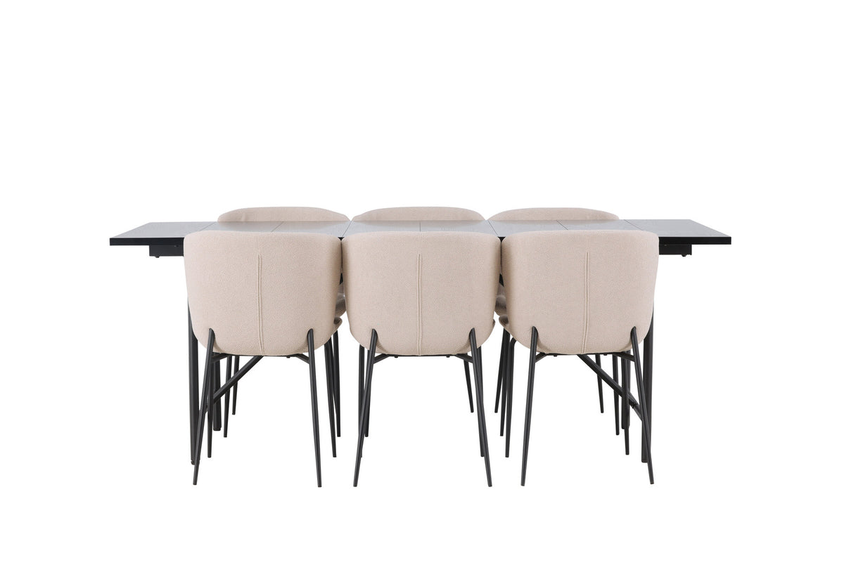 Astrid Esszimmerset + Modesto 200cm/6St. in Beige, Schwarz präsentiert im Onlineshop von KAQTU Design AG. Esszimmerset ist von Venture Home