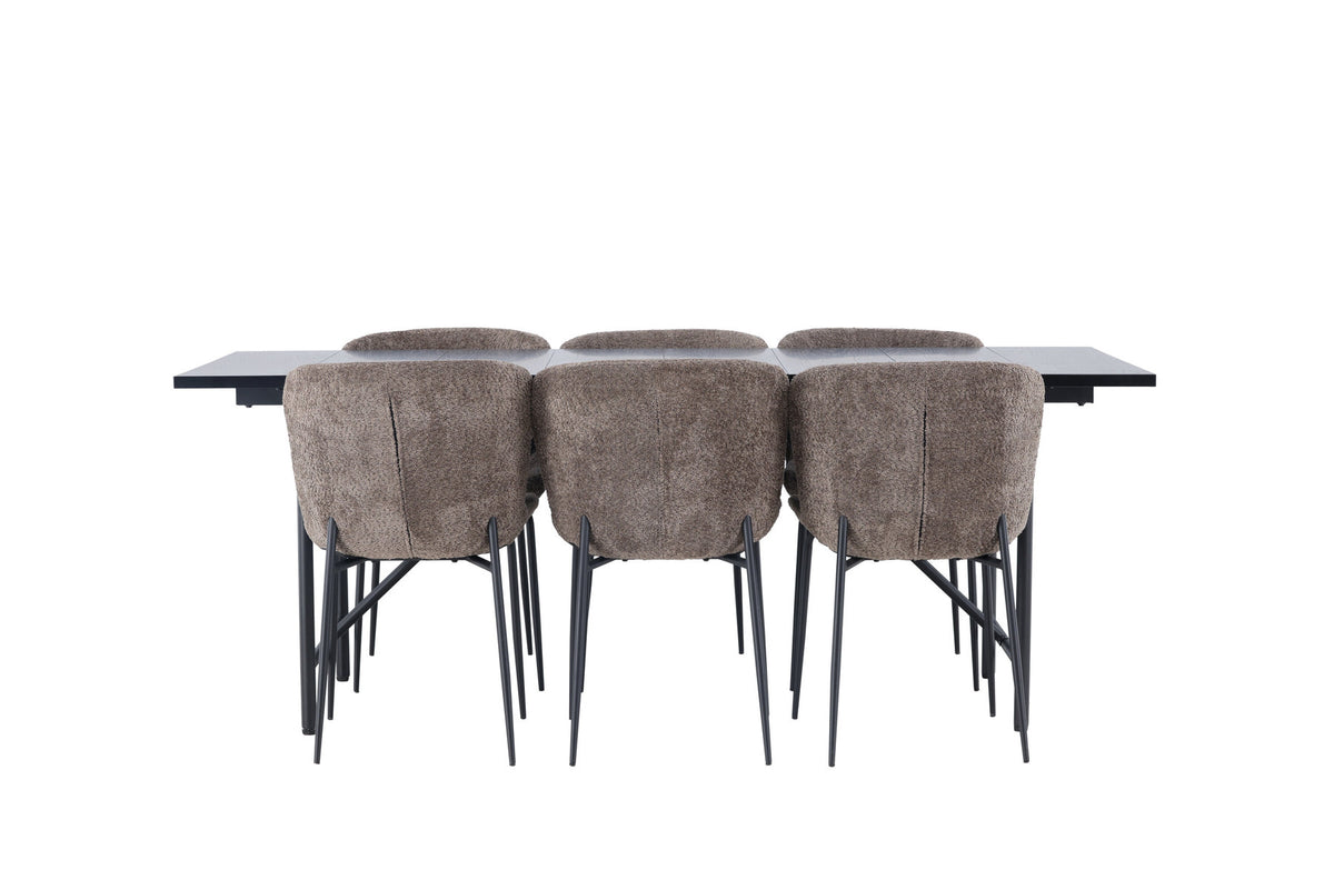 Astrid Esszimmerset + Modesto 200cm/6St. in Schwarz, Dunkelgrau präsentiert im Onlineshop von KAQTU Design AG. Esszimmerset ist von Venture Home