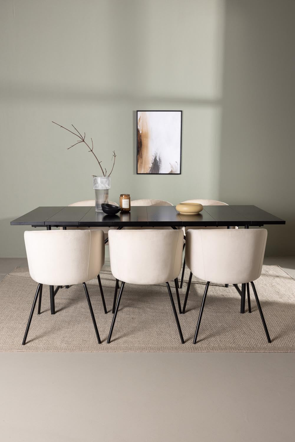 Astrid Esszimmerset + Berit 200cm/6St. in Beige, Schwarz präsentiert im Onlineshop von KAQTU Design AG. Esszimmerset ist von Venture Home
