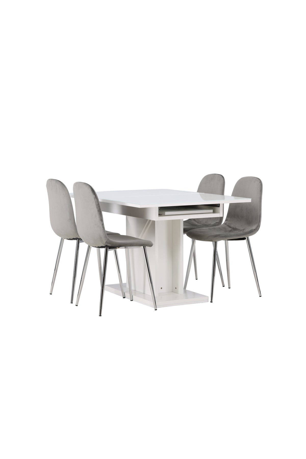 Pluto Esszimmerset ausziehbar + Eva 120cm/4St. in Hellgrau, Silber präsentiert im Onlineshop von KAQTU Design AG. Esszimmerset ist von Venture Home