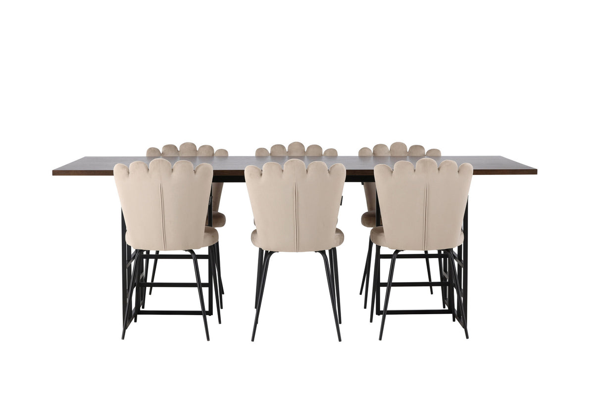 Ystad Esszimmerset + Limhamn 220cm/6St. in Braun / Beige / Schwarz präsentiert im Onlineshop von KAQTU Design AG. Esszimmerset ist von Venture Home