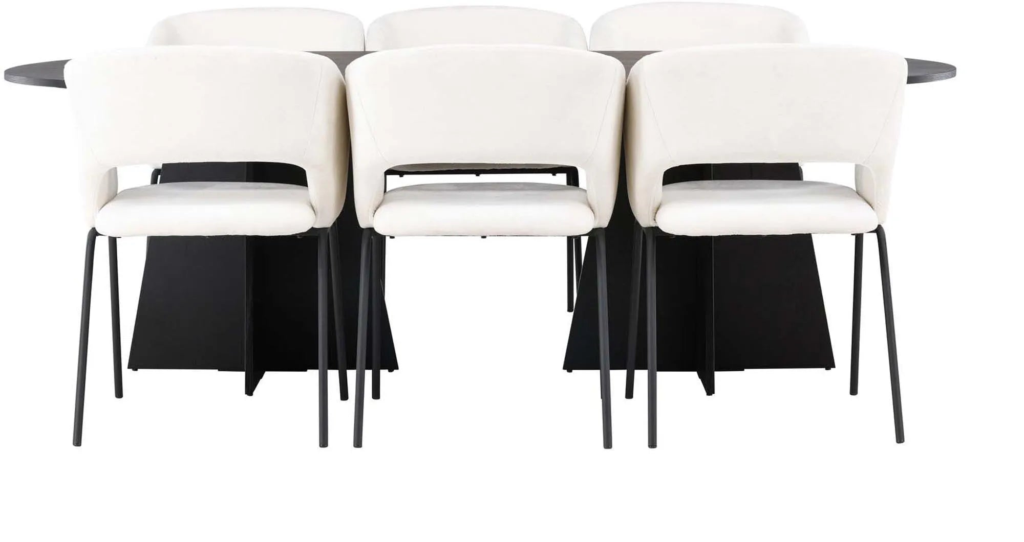Elegantes Bootcut Esszimmerset von Venture Home: Großer Tisch (115x230cm) mit MDF-Furnier, 6 gepolsterte Leinenstühle, stilvoll und funktional.