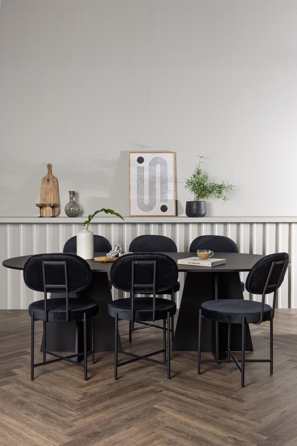 Bootcut Esszimmerset + Stella 230cm/6St. in Schwarz präsentiert im Onlineshop von KAQTU Design AG. Esszimmerset ist von Venture Home
