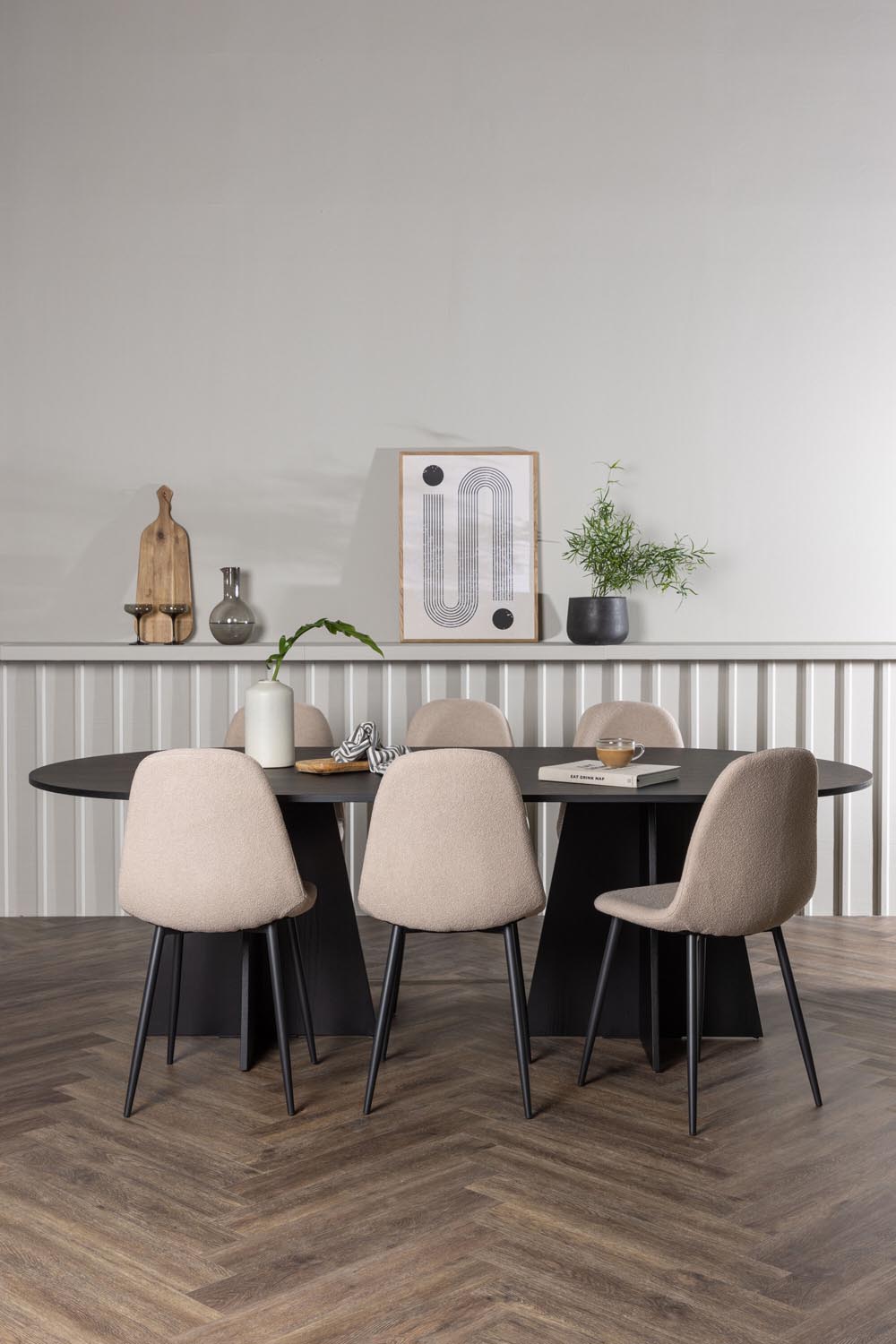 Bootcut Esszimmerset + Polar 230cm/6St. in Beige, Schwarz präsentiert im Onlineshop von KAQTU Design AG. Esszimmerset ist von Venture Home