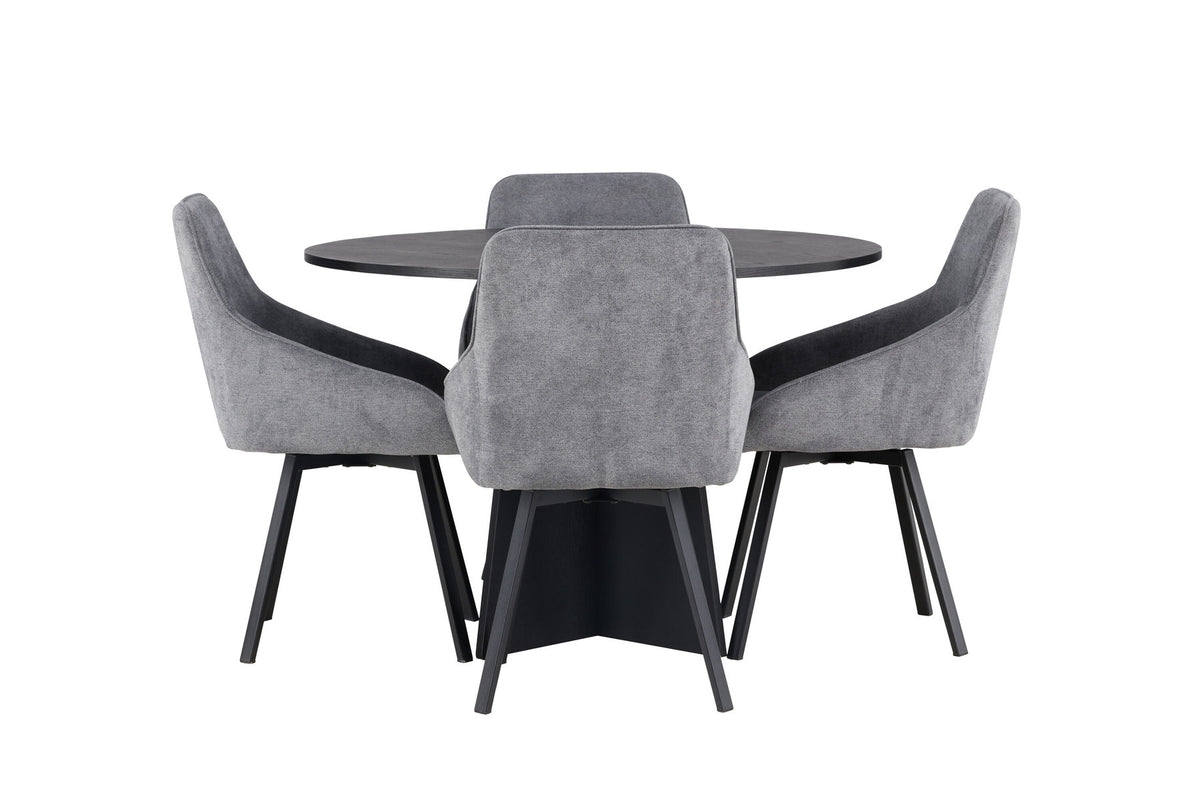 Bootcut Esszimmerset + Rosie ⌀110cm/4St. in Schwarzgrau präsentiert im Onlineshop von KAQTU Design AG. Esszimmerset ist von Venture Home