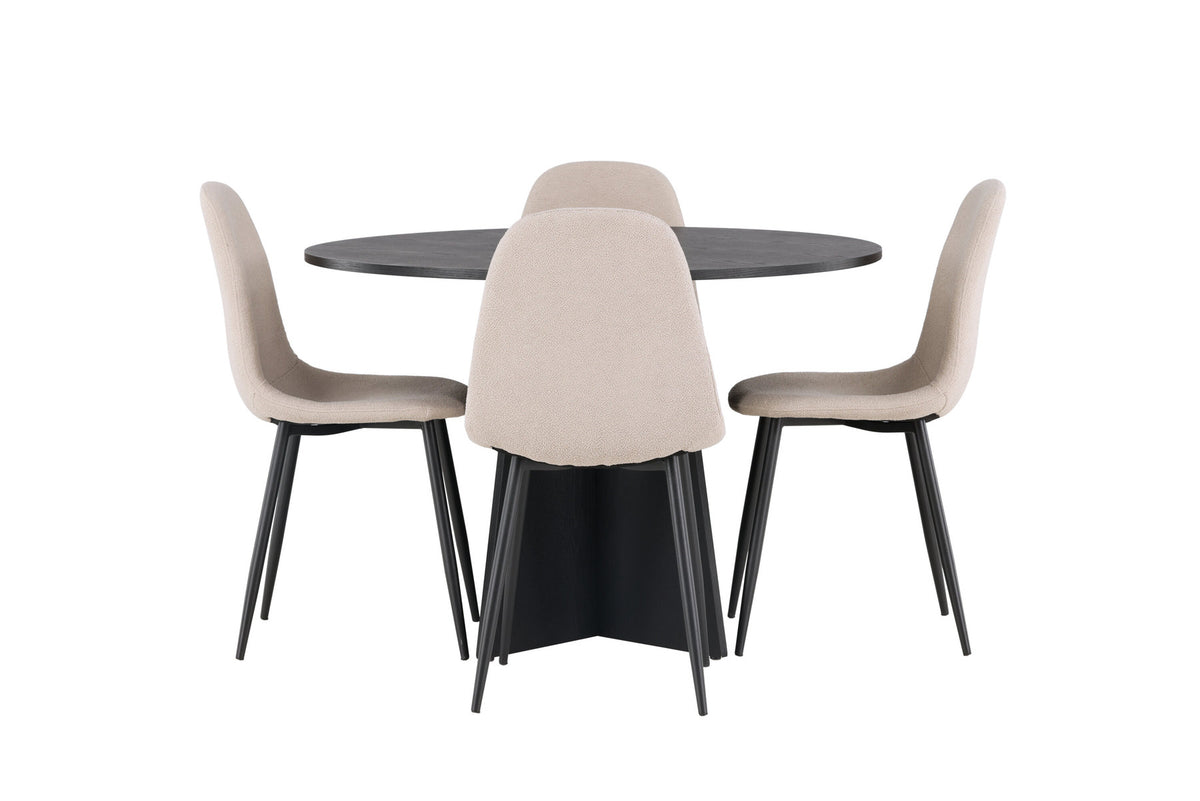 Bootcut Esszimmerset + Polar ⌀110cm/4St. in Beige dunkel /  Schwarz präsentiert im Onlineshop von KAQTU Design AG. Esszimmerset ist von Venture Home