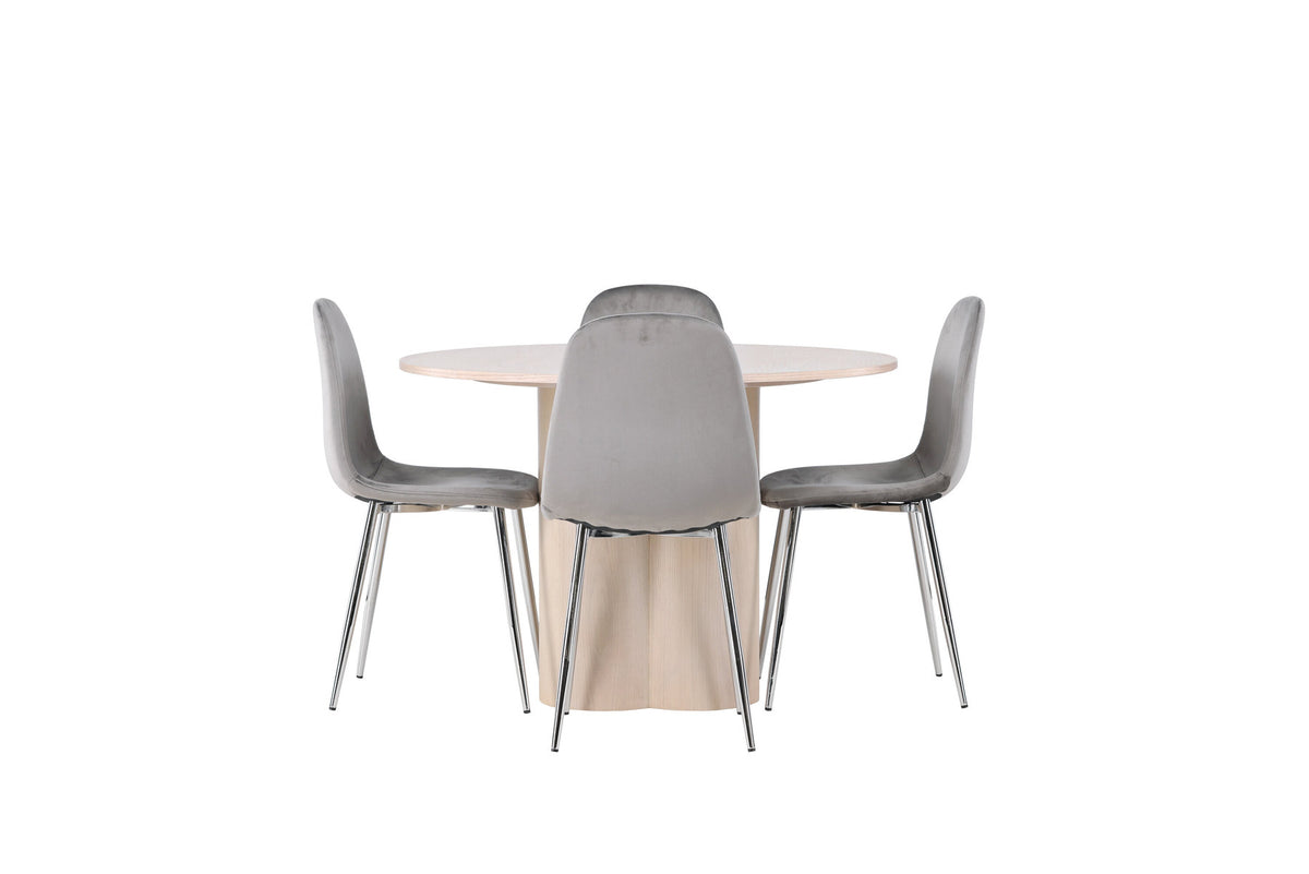 Olivia Esszimmerset + Eva ⌀110cm/4St. in Natur / Hellgrau /  Silber präsentiert im Onlineshop von KAQTU Design AG. Esszimmerset ist von Venture Home