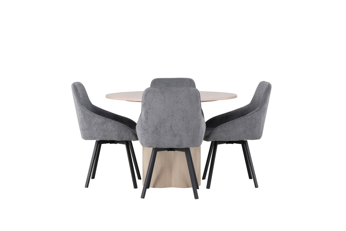 Olivia Esszimmerset + Rosie ⌀110cm/4St. in Natur / Grau / Schwarz präsentiert im Onlineshop von KAQTU Design AG. Esszimmerset ist von Venture Home